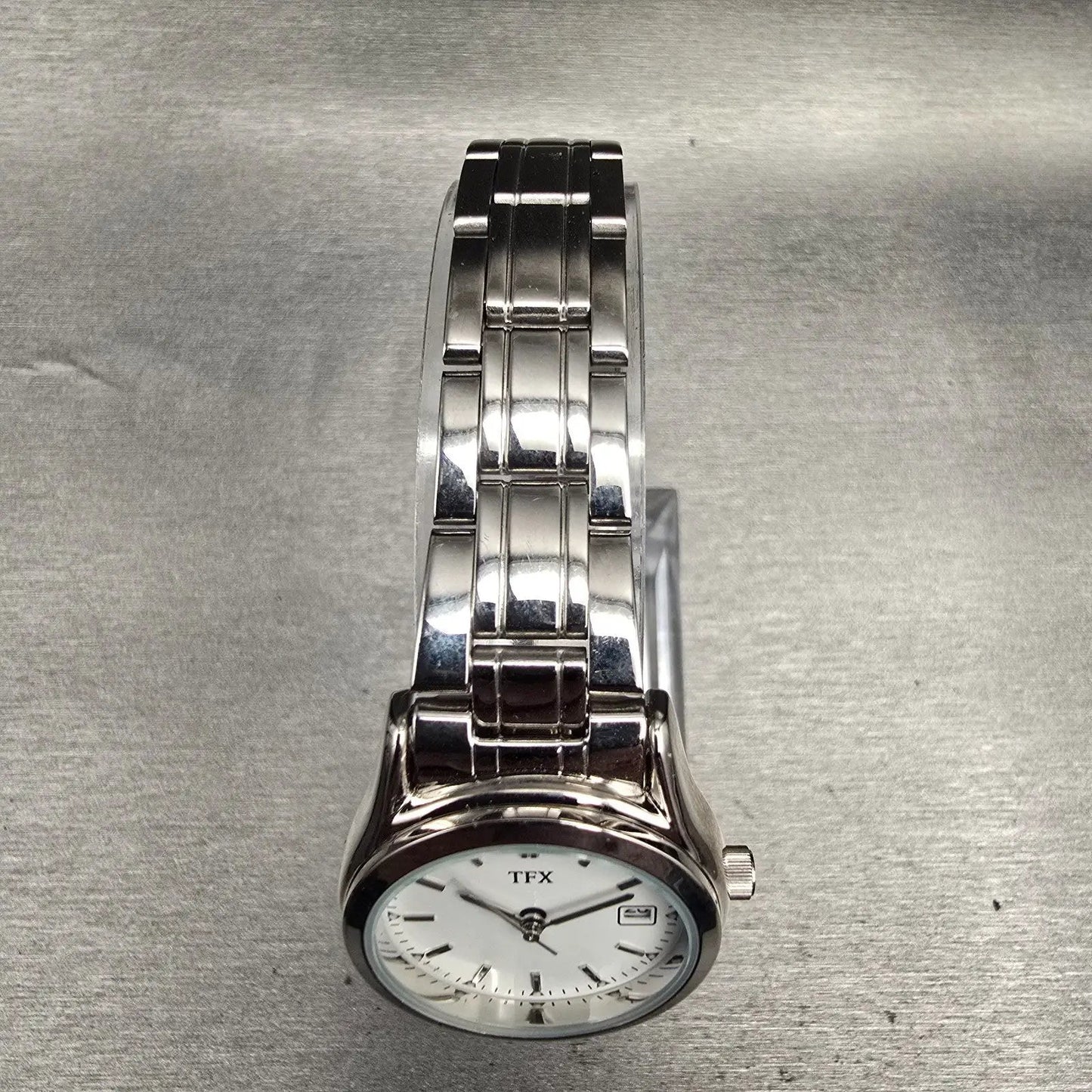 Bulova TFX Watch Women 26mm White Dial Silver Tone Date Round 36M100 New Battery4
