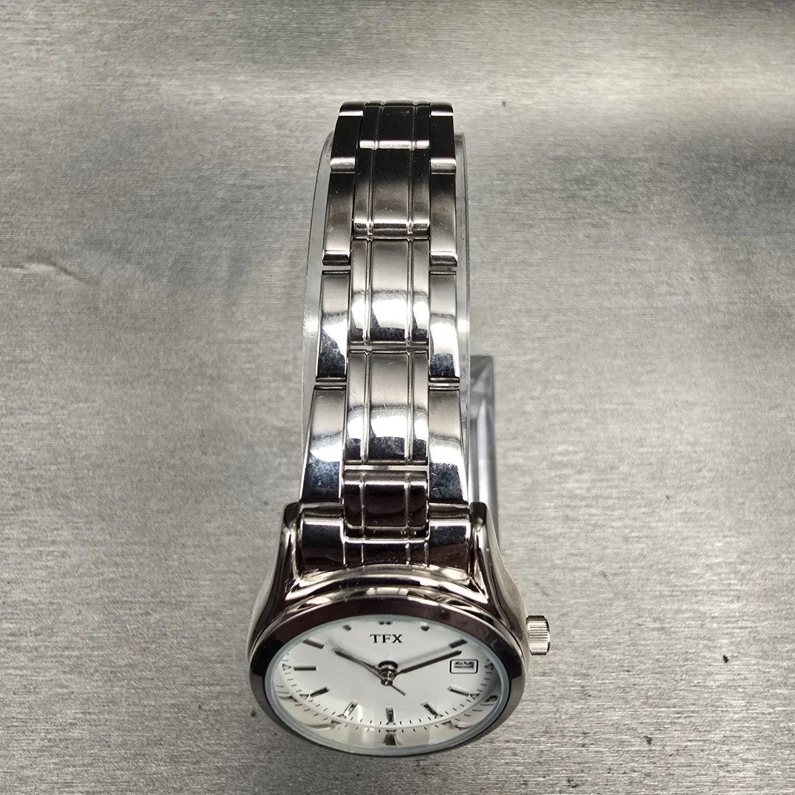 Bulova TFX Watch Women 26mm White Dial Silver Tone Date Round 36M100 New Battery4
