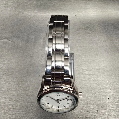 Bulova TFX Watch Women 26mm White Dial Silver Tone Date Round 36M100 New Battery4