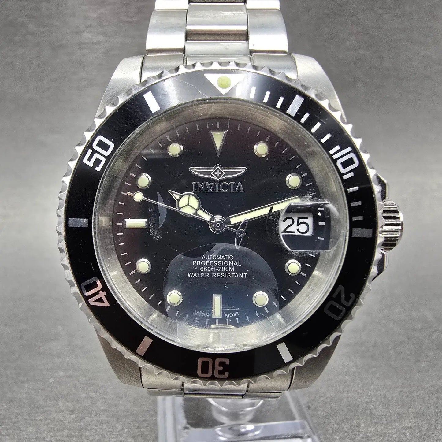 Invicta Pro Diver Automatic Watch Men 40mm Black Dial Silver Tone Date CHIP Runs0
