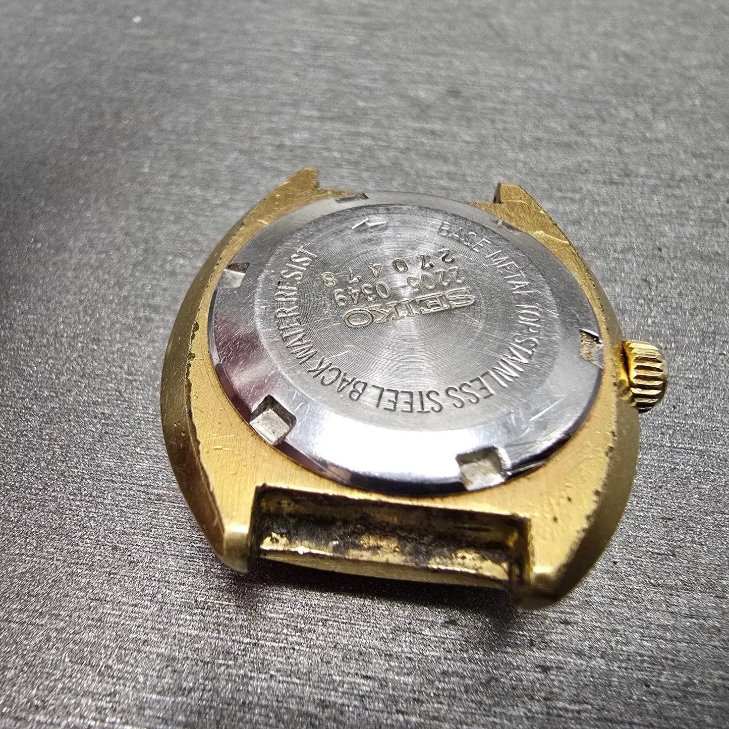 Seiko Automatic Watch Women 29mm Green Dial gold Tone Date 2205-0349 PARTS VTG11