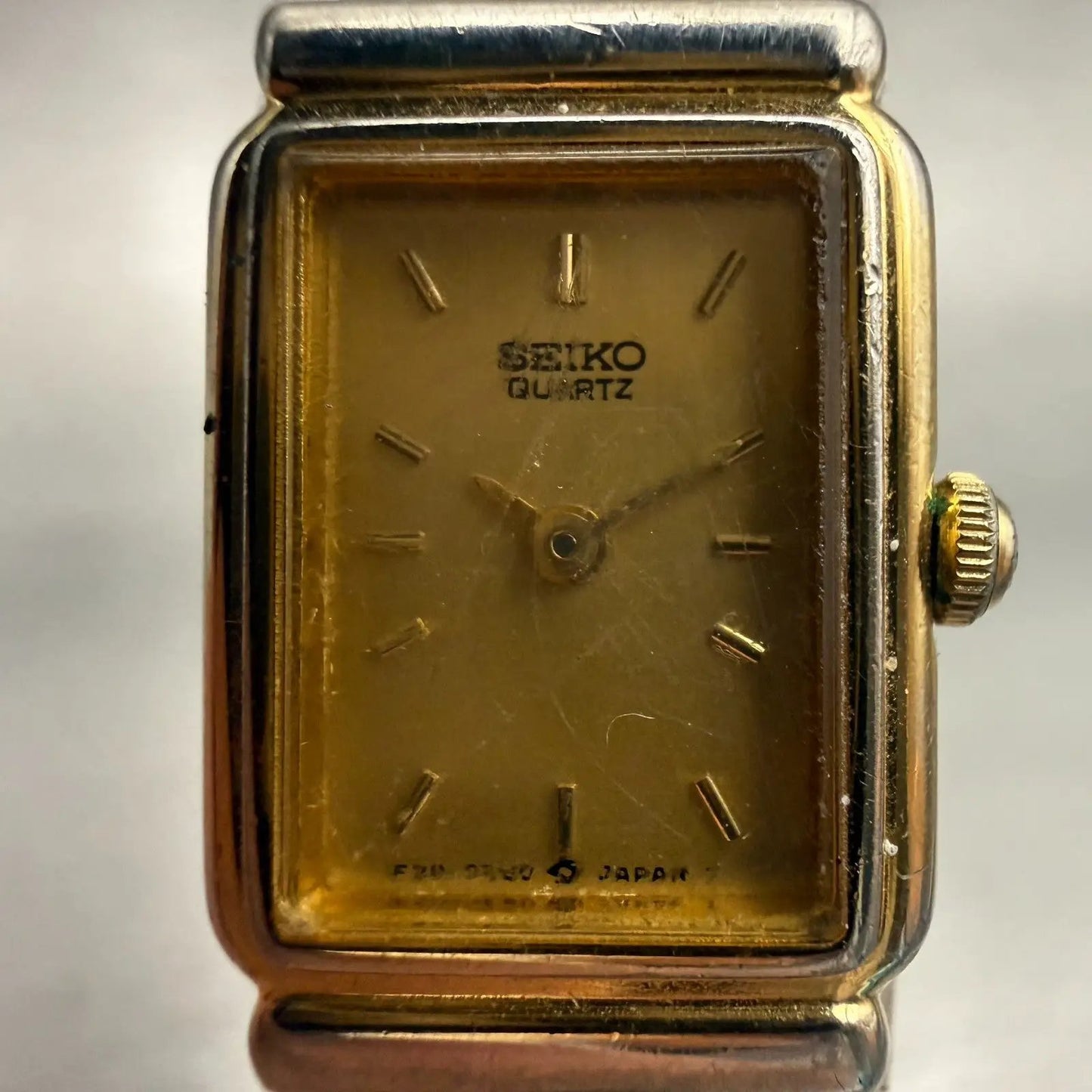 Seiko Watch Women 14mm Gold Dial Gold Tone Rectangle 1F20-5B80 New Battery VTG1
