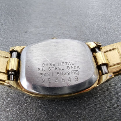 VTG Seiko Watch Women 17mm Champagne Dial Gold Tone Rectangle 54215029 New Batt9