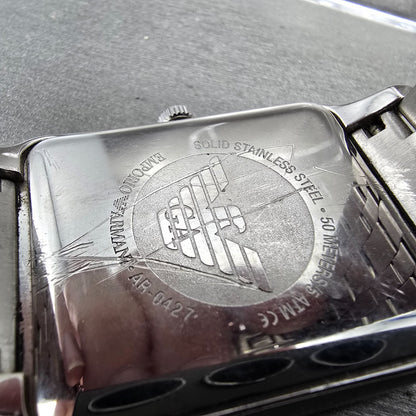 Emporio Armani Tank Watch Men 35mm White Dial Steel Date Rectangle New Battery D9