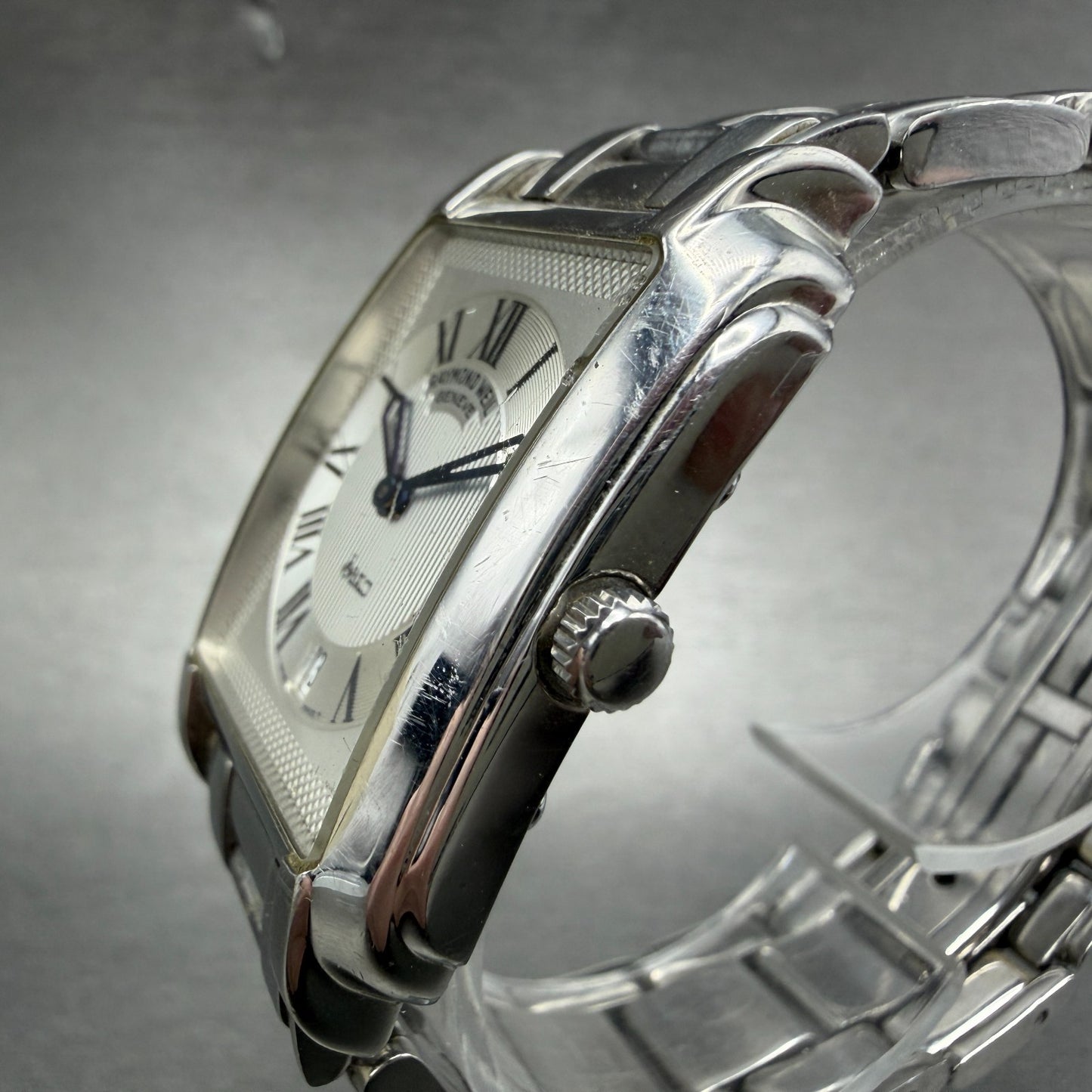 Raymond Weil Saxo Tank Watch Men 30mm Silver Dial Steel Date 9110 New Battery3