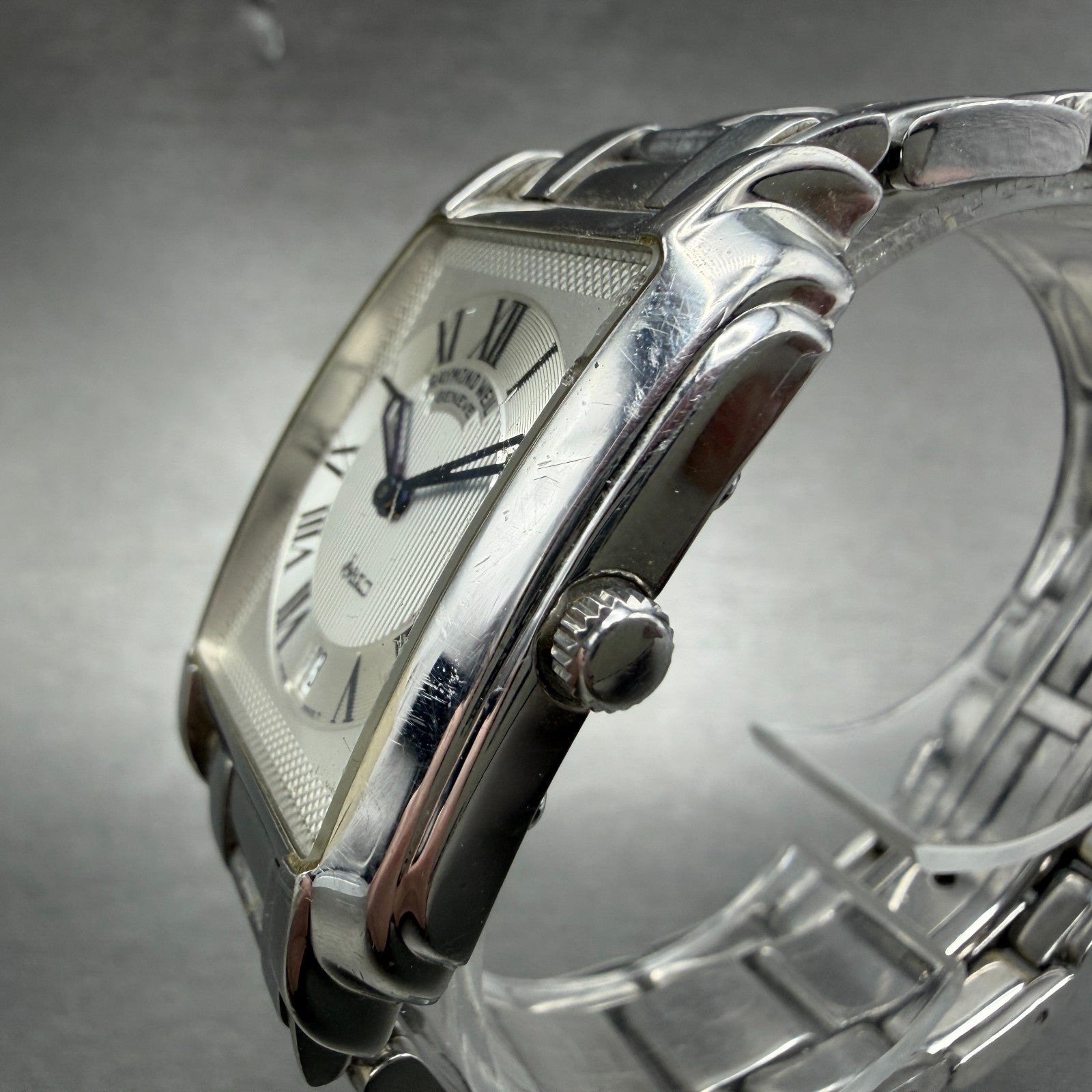 Raymond Weil Saxo Tank Watch Men 30mm Silver Dial Steel Date 9110 New Battery3