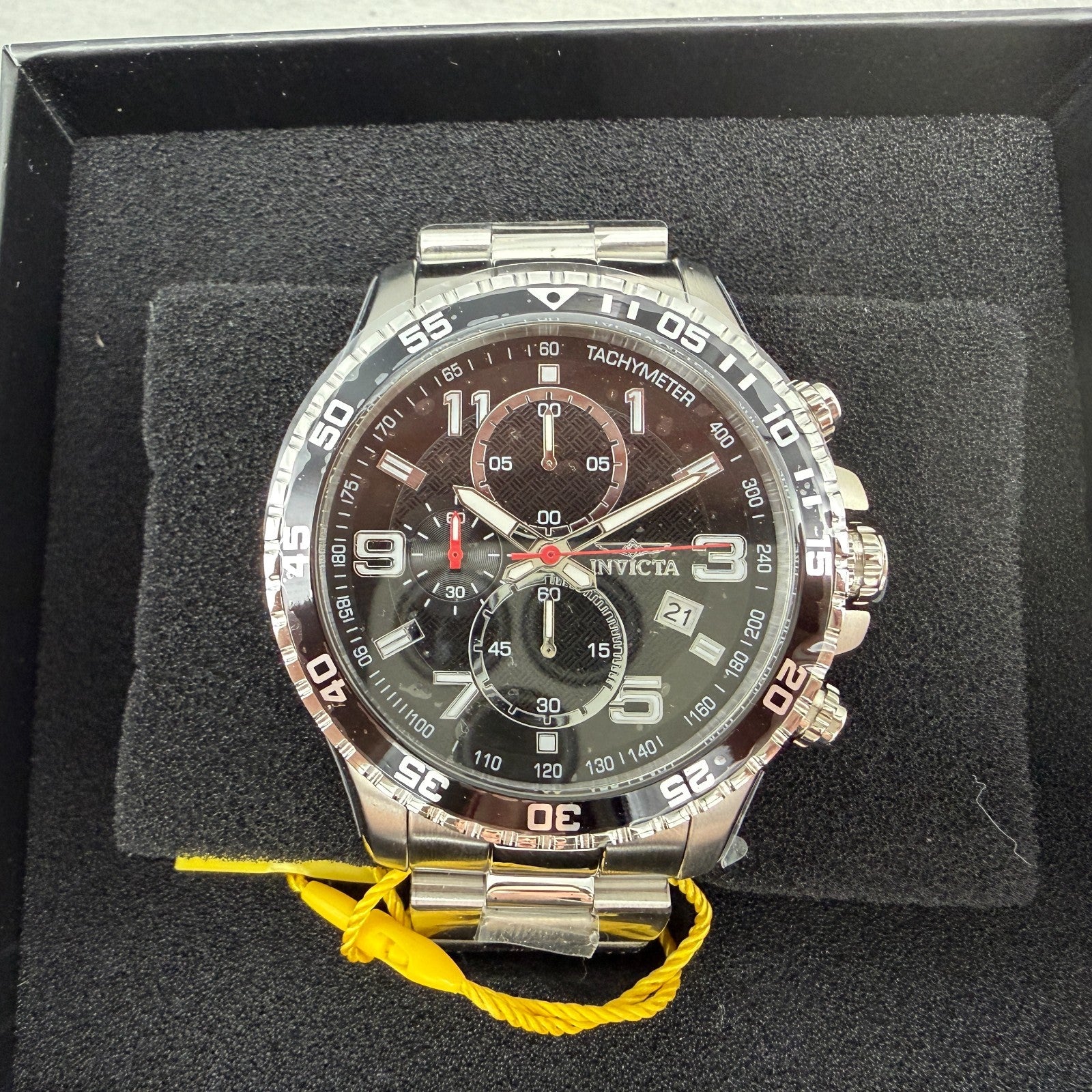 Invicta Specialty Chronograph Watch Men 45mm Black Dial Silver Tone Date 148750