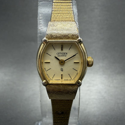 Citizen CQ Watch Women 17mm Champagne Dial Gold Tone Round New Battery VTG0