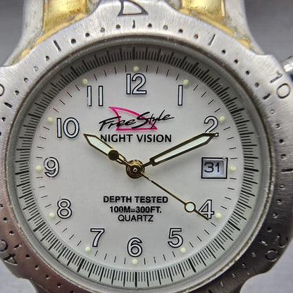 Freestyle Dive Watch Men 41mm Silver Dial Two Tone Date Night Vision New Battery1