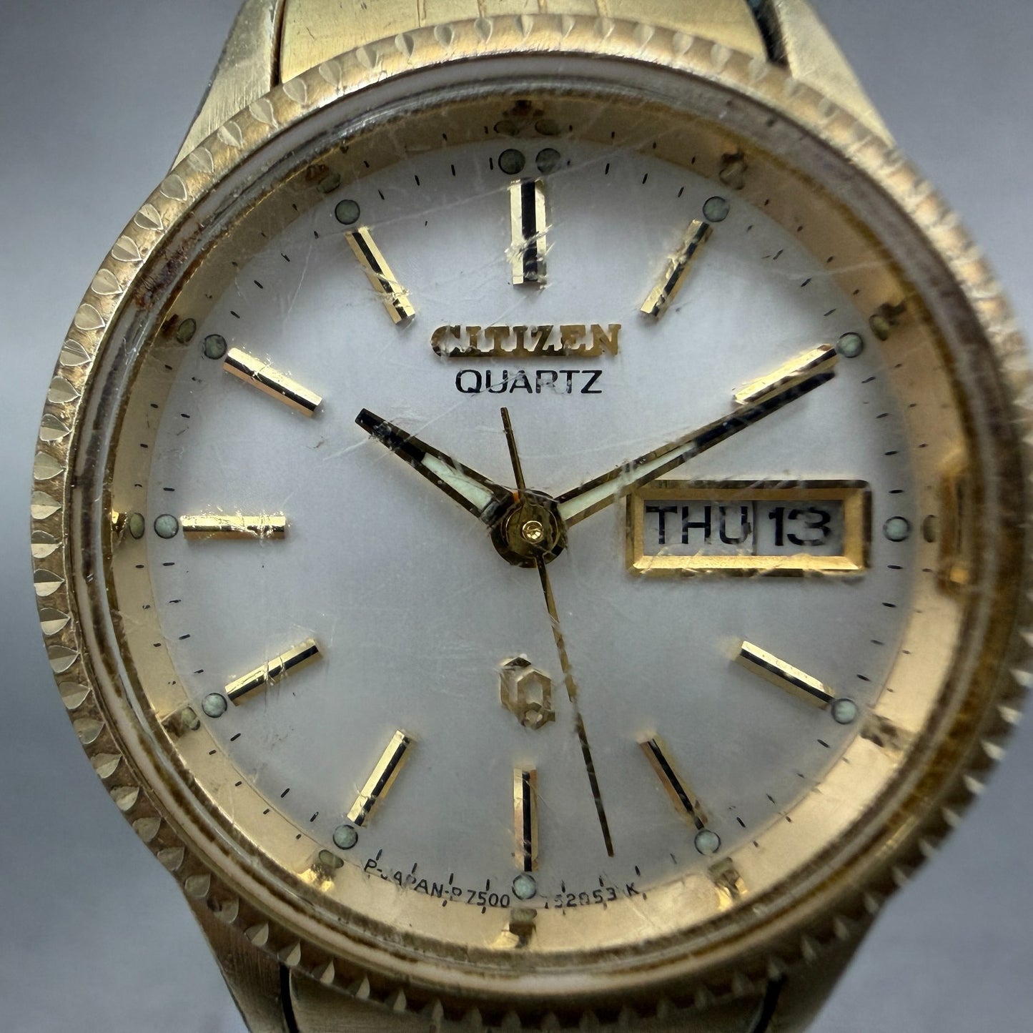 Citizen CQ Watch Women 25mm Silver Dial Gold Tone Daydate Round New Battery VTGA1