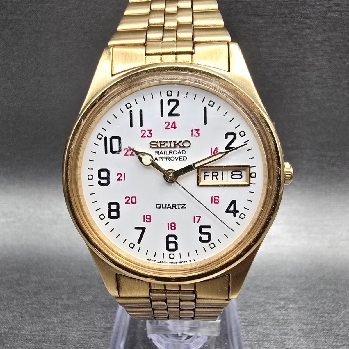 Seiko Railroad Approved Watch Men 35mm White Dial Gold Daydate 7N43-8A39 New Bat1