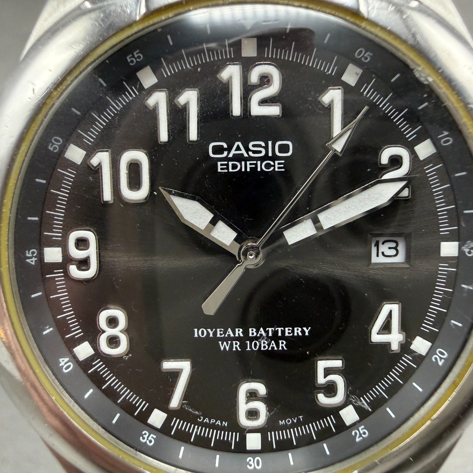 Casio Edifice Watch Men 39mm Black Dial Silver Tone Date EF-109 New Battery1