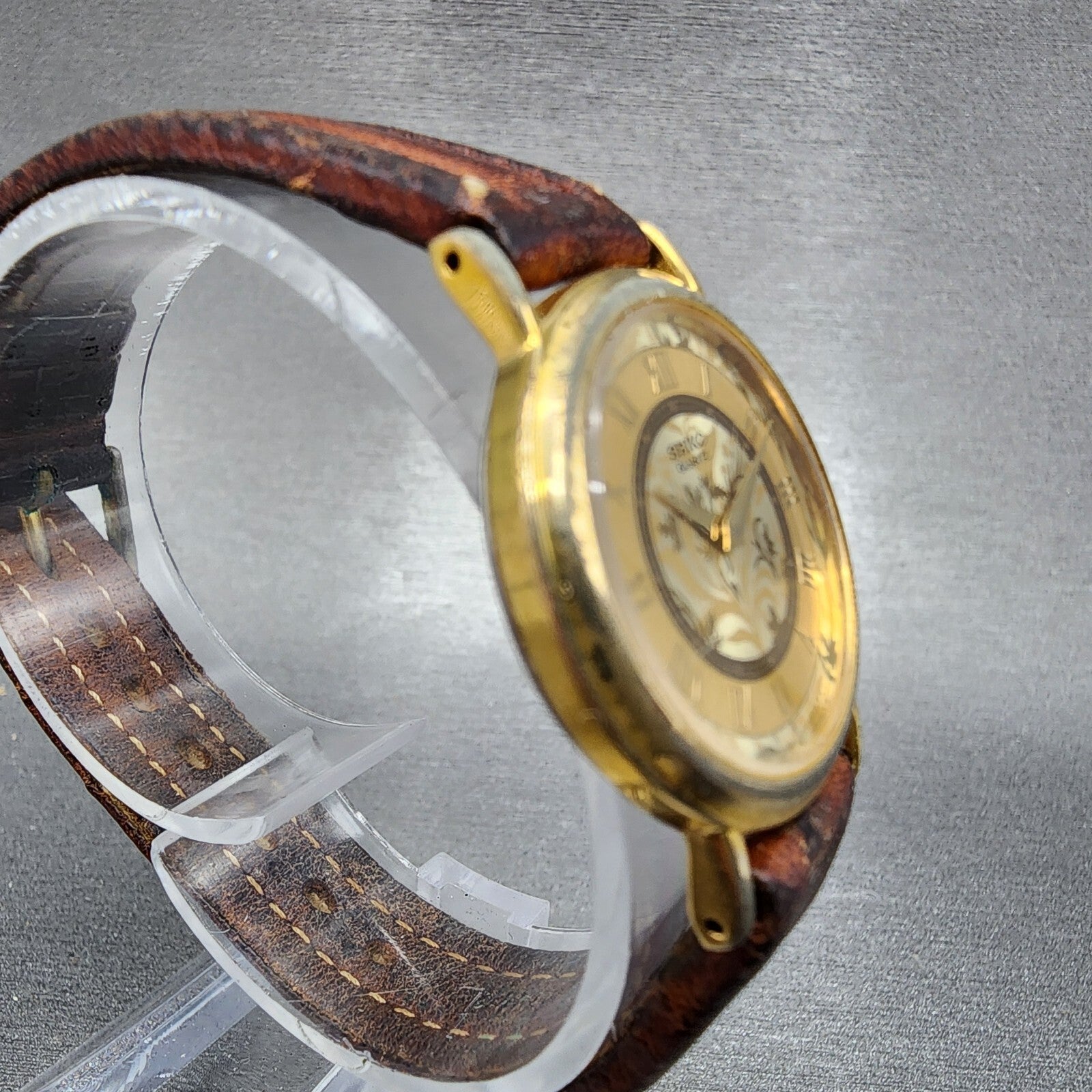 Seiko Watch Women 26mm Gold Floral Dial Gold Tone Round 1N000D59 New Battery3