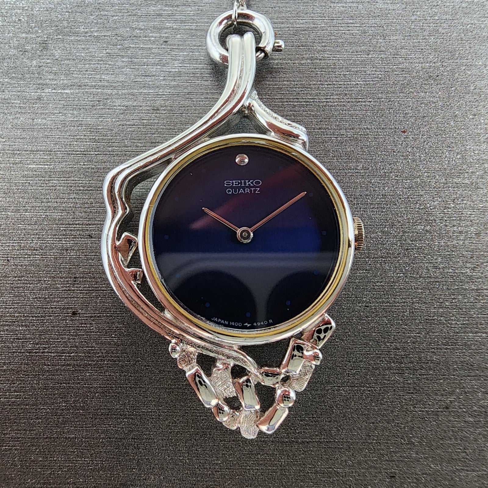 Seiko Necklace Watch Women 25mm Blue Dial Silver Tone Round 14001050 New Batt1