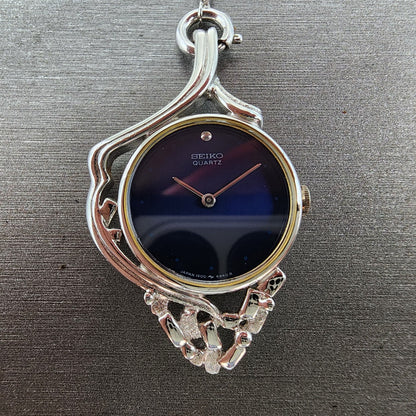 Seiko Necklace Watch Women 25mm Blue Dial Silver Tone Round 14001050 New Batt1