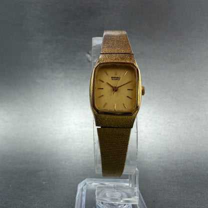 Seiko Tank Watch Women 17mm Champagne Dial Gold Tone 2P21-5080 New Battery5