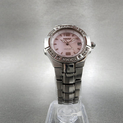 Seiko Watch Women 27mm MOP Dial Steel Date Round Diamonds 7n820CG0 New Battery5