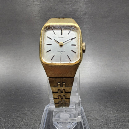 VTG Seiko Watch Women 18mm White Dial Gold Plated Rectangle Manual Wind Runs