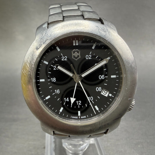 Victorinox V7-02 GMT Watch Men 37mm Black Dial Steel Date Round New Battery0