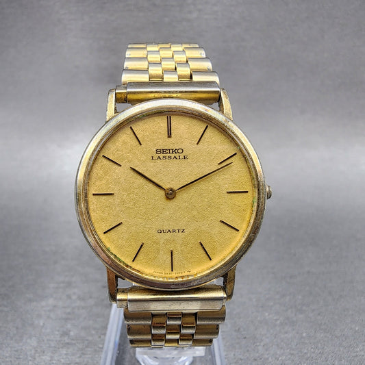 Seiko Lassale Watch Men 32mm Champagne Dial Gold Tone Round 59307049 PARTS0