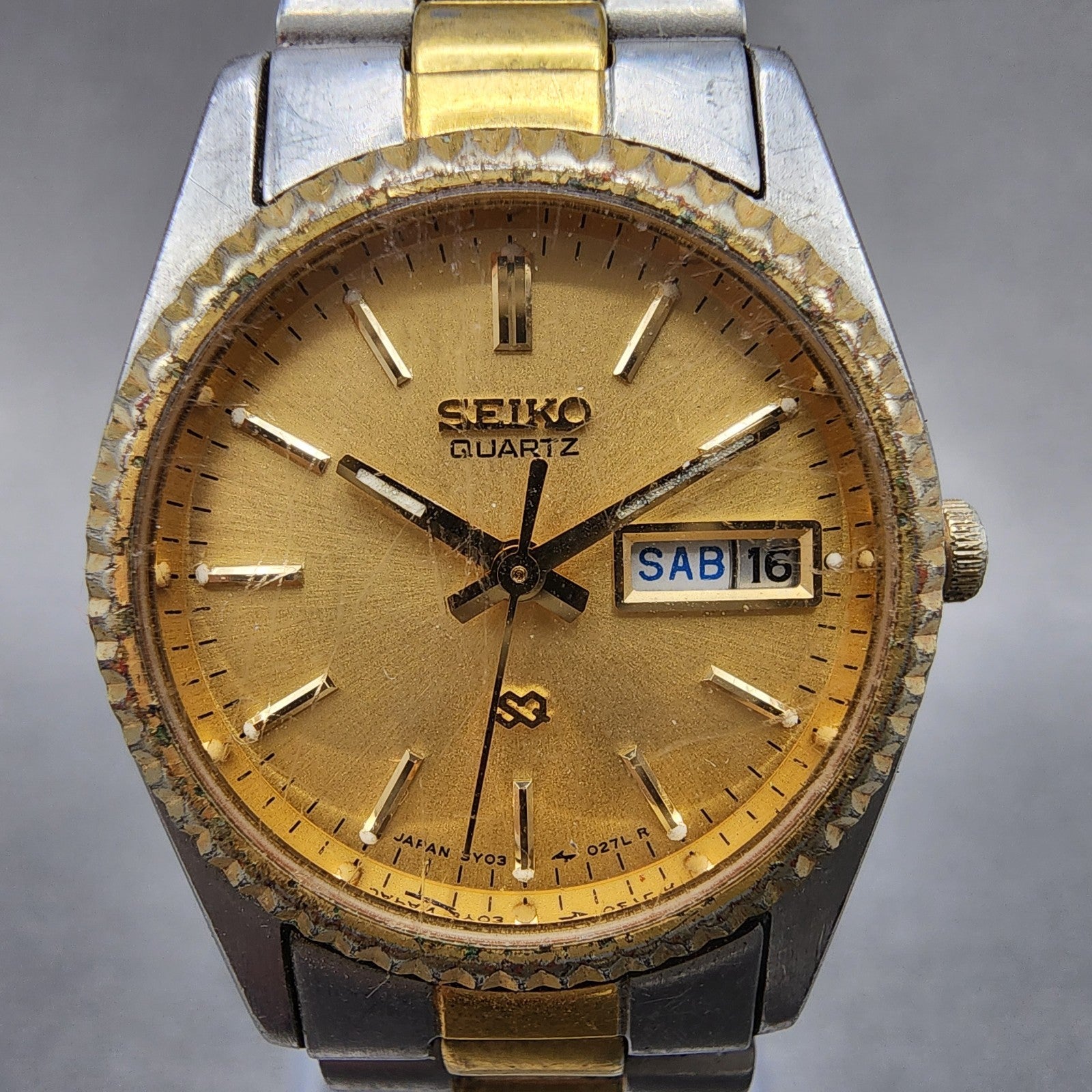 Seiko SQ Watch Women 24mm Gold Dial Two Tone Daydate 24mm Round New Battery B121