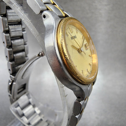 Seiko Watch Women 26mm Champagne Dial Two Tone Date 7n820419 New Battery3