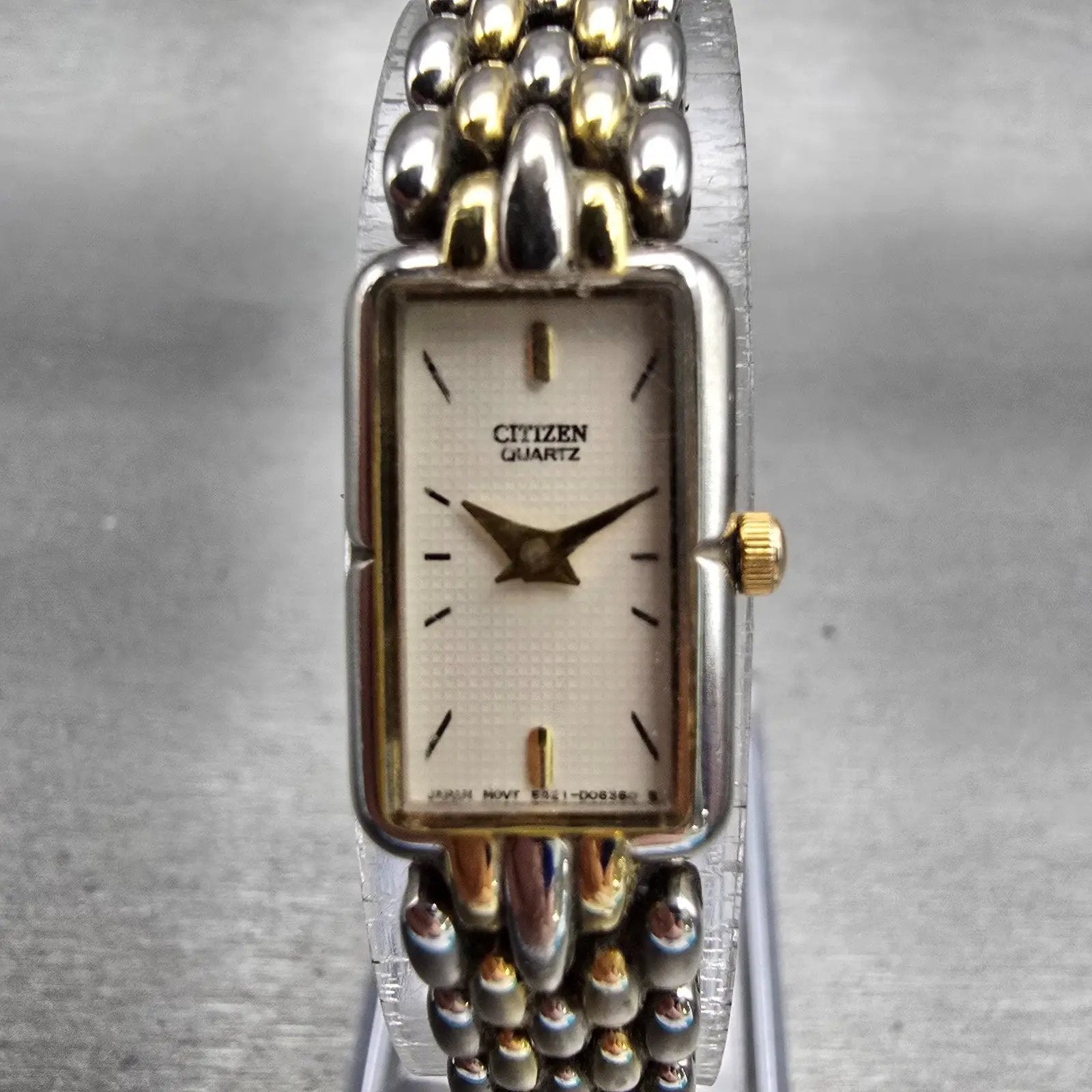 Citizen Watch Women 13mm White Dial Two Tone Rectangle 5421-S91522 New Battery0