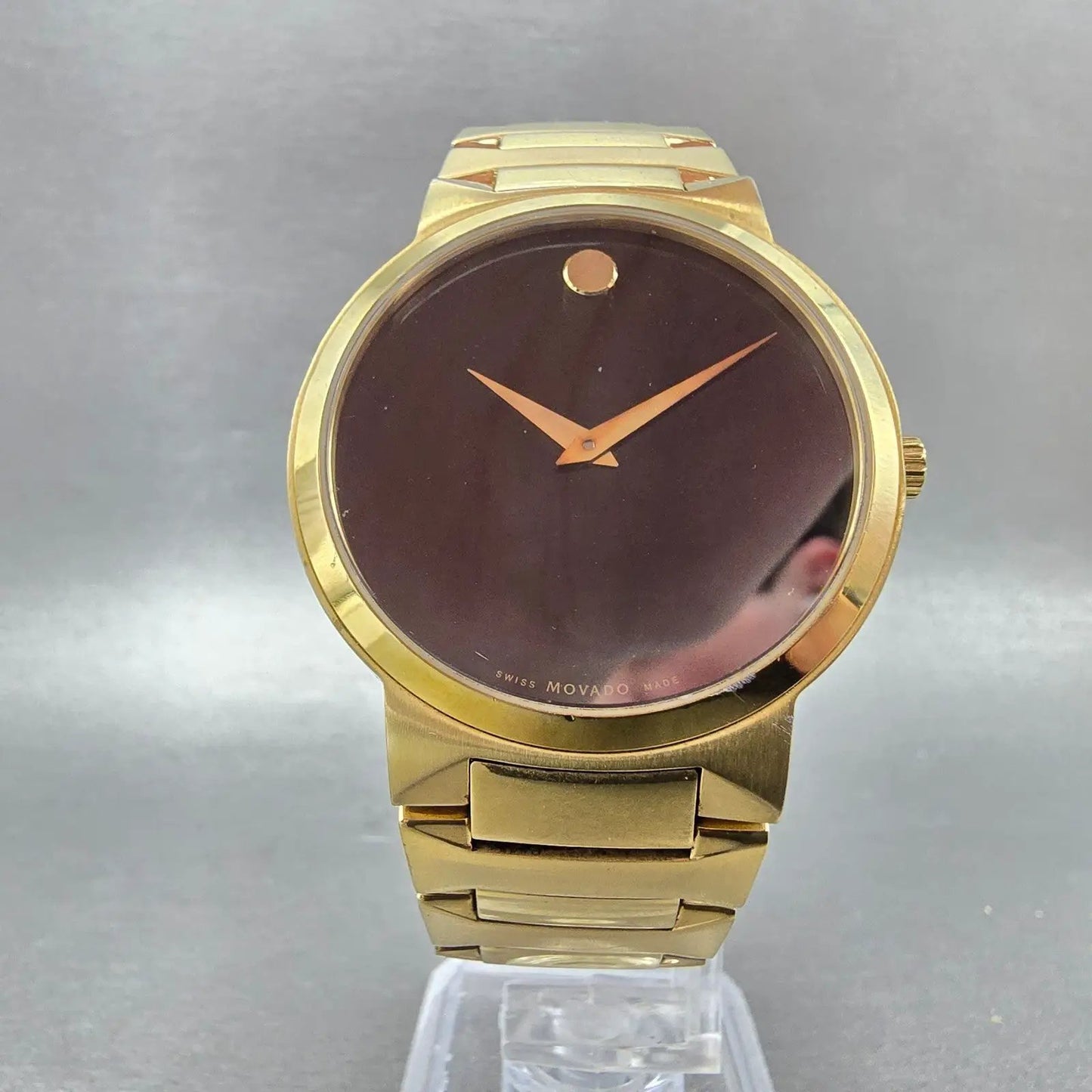 Movado Temo Watch Men 38mm Black Dial Gold Tone READ!!! 59.1.19.1319 New Battery5