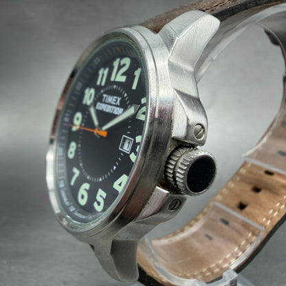 Timex Expedition Watch Men 40mm Black Dial Silver Tone Date Round New Battery2