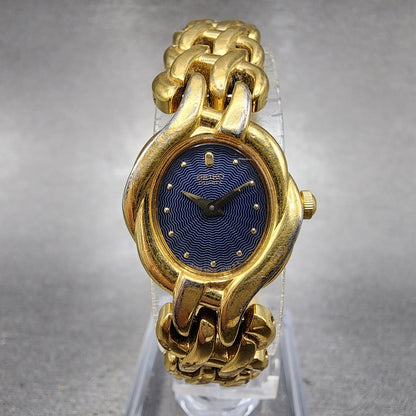 Seiko Watch Women 18mm Blue Dial Gold Tone Oval 4N005669 New Battery0