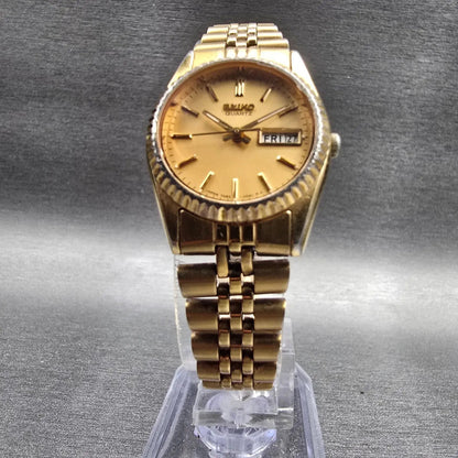 Seiko Womens Watch 24mm Gold Dial Gold Tone Daydate Round 7N83-0049 New Battery5