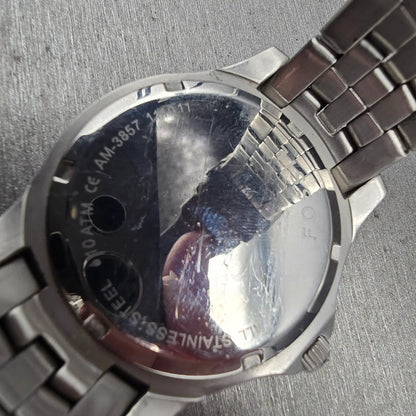 Fossil Blue Watch Men 41mm Silver Dial Silver Tone Date Round AM3857 New Battery10