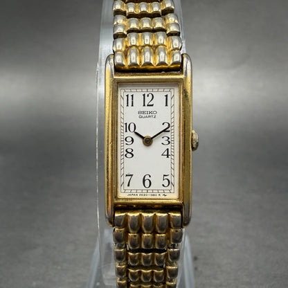 Seiko Tank Watch Women 13mm White Dial Gold Tone Rectangle 2e20-6129 New Batt H50