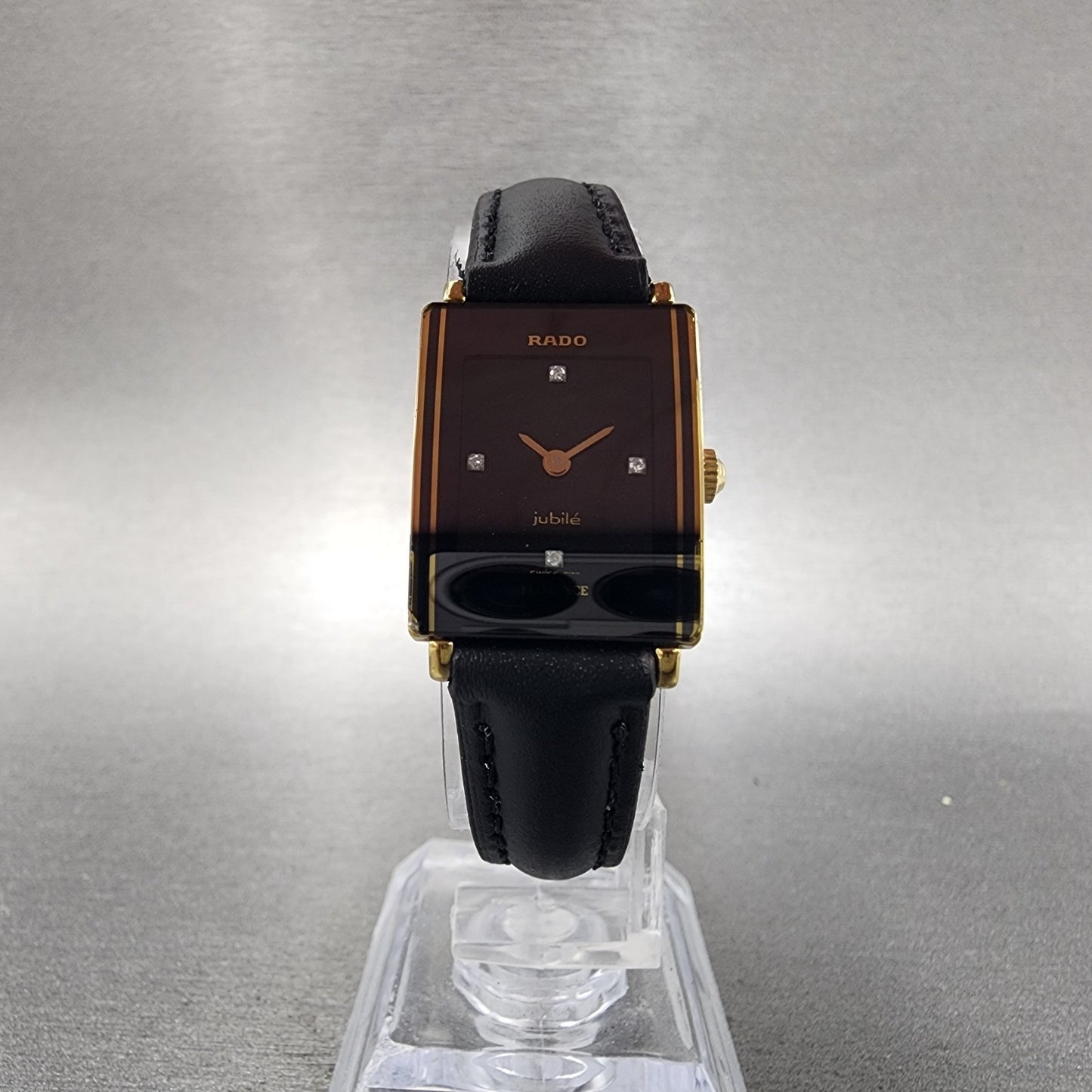 Rado Jubile Tank Watch Women 18mm Black Dial Gold Tone 153.3602.2 New Battery5