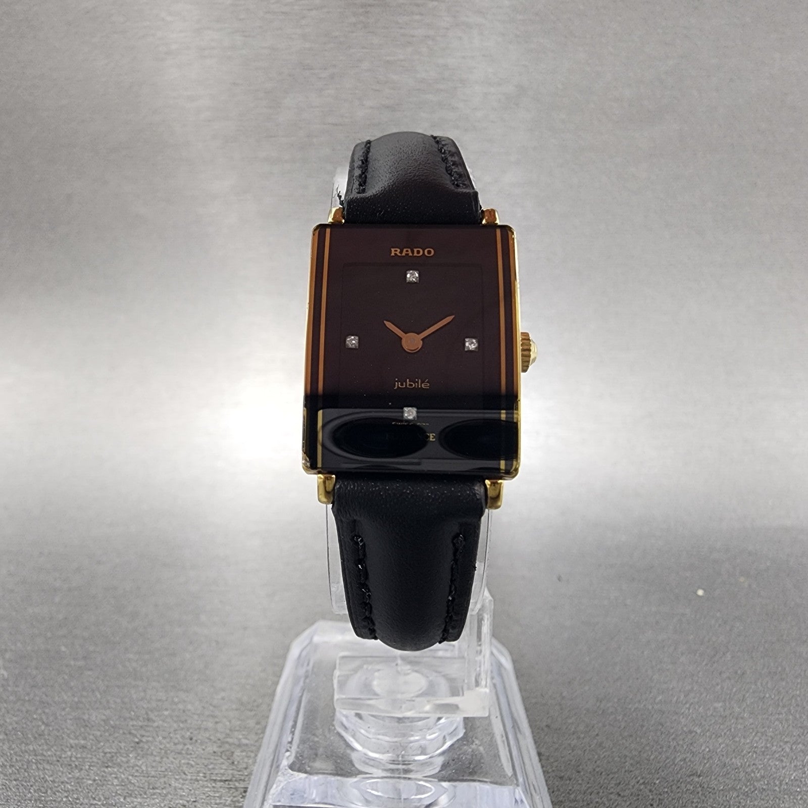 Rado Jubile Tank Watch Women 18mm Black Dial Gold Tone 153.3602.2 New Battery5