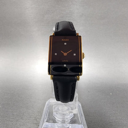 Rado Jubile Tank Watch Women 18mm Black Dial Gold Tone 153.3602.2 New Battery5