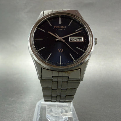 Seiko SQ Watch Men 34mm Blue Dial Silver Tone Daydate Round 5H23-7009 NewBattery5