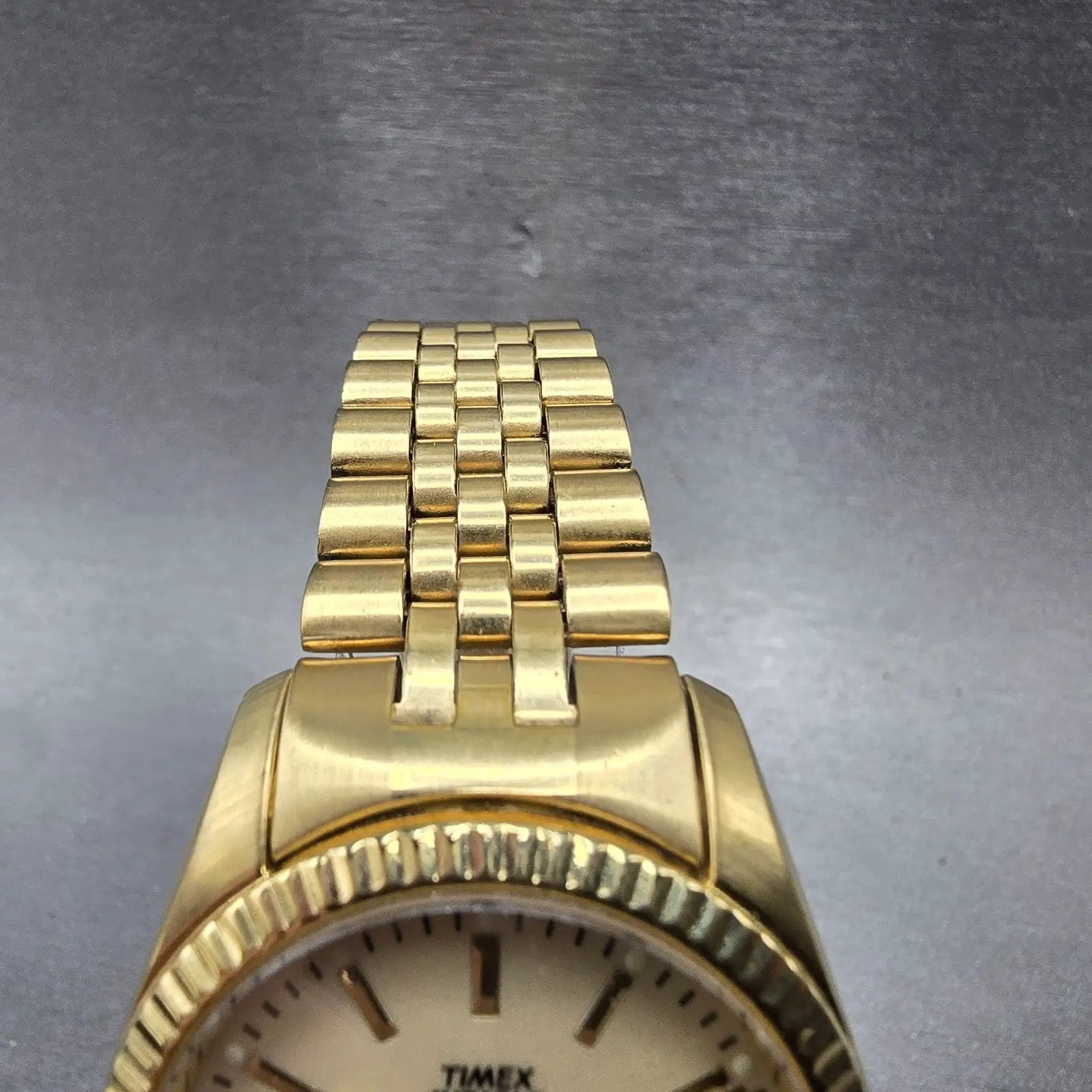 Timex President Watch Men 35mm Chamapgne Dial Gold Tone Daydate READ!!! New Batt5
