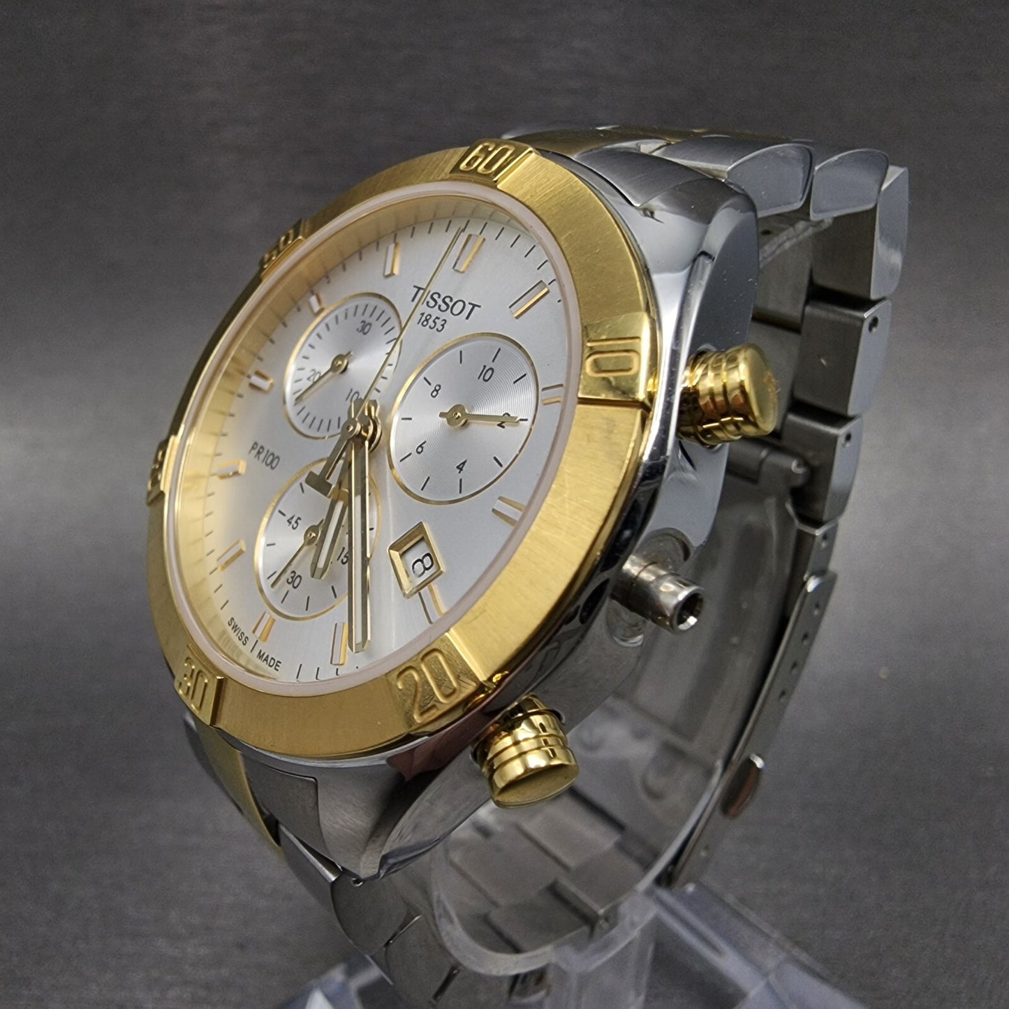 Tissot PR100 Chronograph Watch Women Silver Dial TwoTone T101.917.22.031.00 PART3