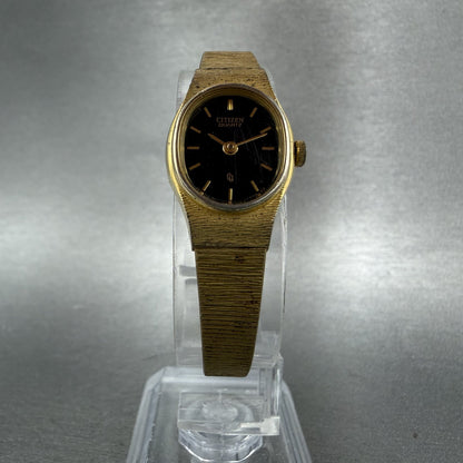 Citizen CQ Watch Women 16mm Black Dial Gold Tone 5920S49615 New Battery VTG5