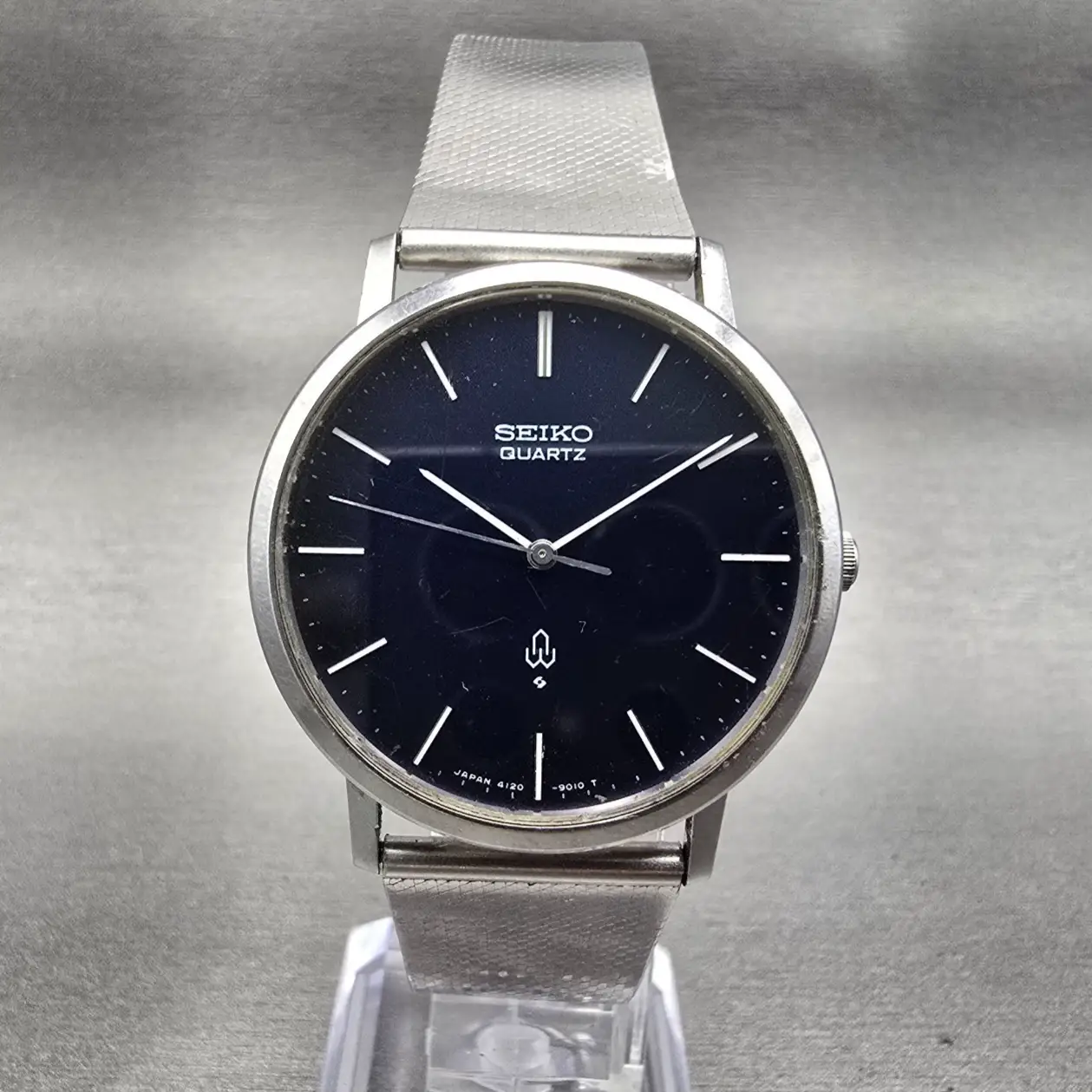 Seiko Watch Men 34mm Blue Dial Silver Tone Mesh Band Round 4120-9010 New Battery0