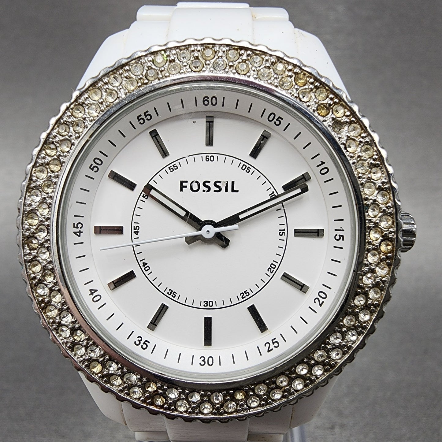 Fossil Stella Watch Women 38mm White Dial White Tone Round ES2444 New Battery1