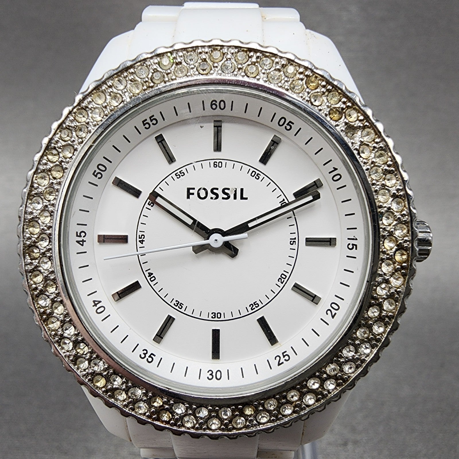Fossil Stella Watch Women 38mm White Dial White Tone Round ES2444 New Battery1