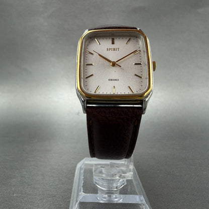 Seiko Spirit Tank Watch Men 27mm Silver Dial Two Tone Rectangle 5E31-5B50 NewBat5