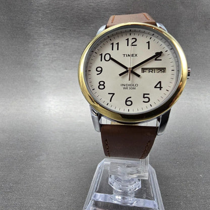 Timex Easy Reader Watch Men 35mm White Dial Two Tone Daydate T20011 New BatteryK5