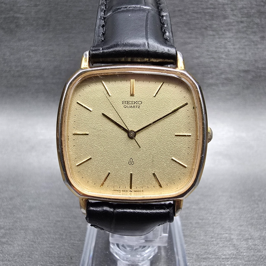 Seiko Watch Men 30mm Champagne Dial Gold Tone Rectangle 5931-5470 New Battery0