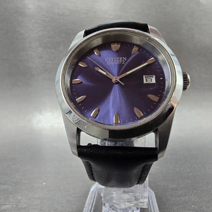 Citizen Watch Men 35mm Blue Dial Silver Date 2510-S99400 Leather New Battery JP5