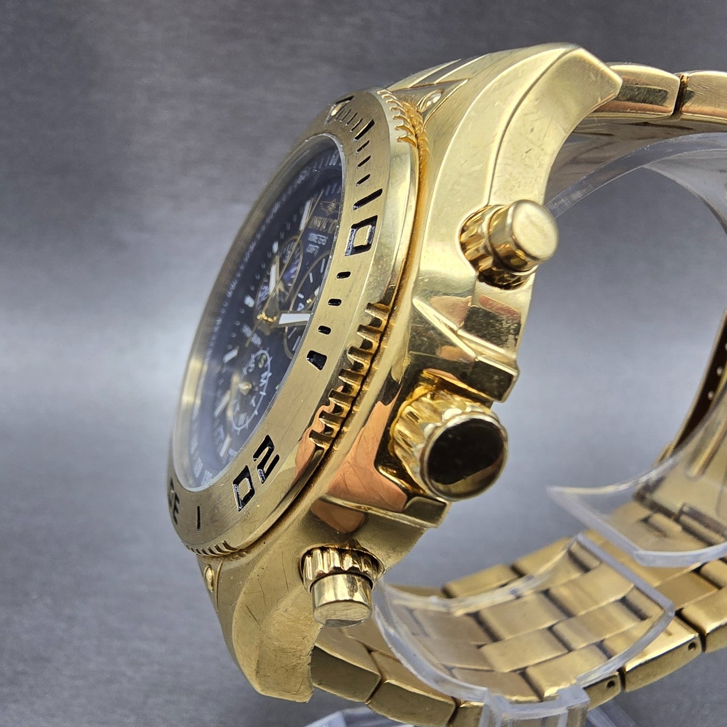 Invicta Chronograph Dive Watch Men 46mm Blue Dial Gold Tone Daydate 6858 New Bat2