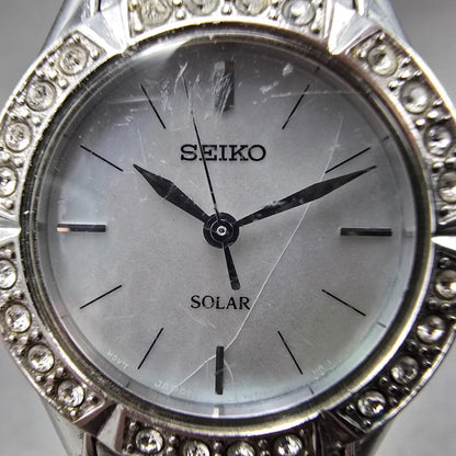 Seiko Solar Watch Women 25mm MOP Dial Silver Tone Round V117-0AN0 PARTS2
