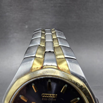 Citizen Eco-Drive Watch Men 35mm Blue Dial Two Tone Date E110-K15699 PARTS5
